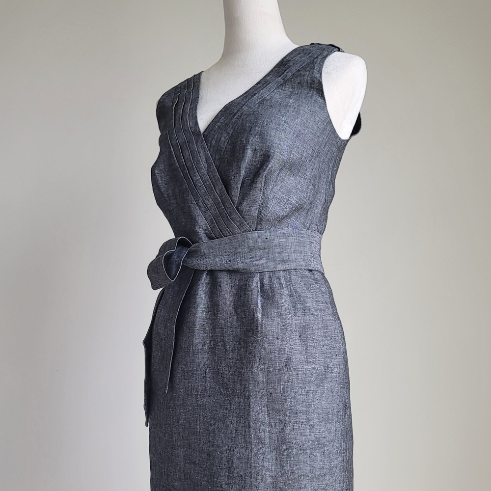 Banana Republic Sheath Dress Gray Linen Sleeveless Career Women, Size 8 - Picture 4 of 13